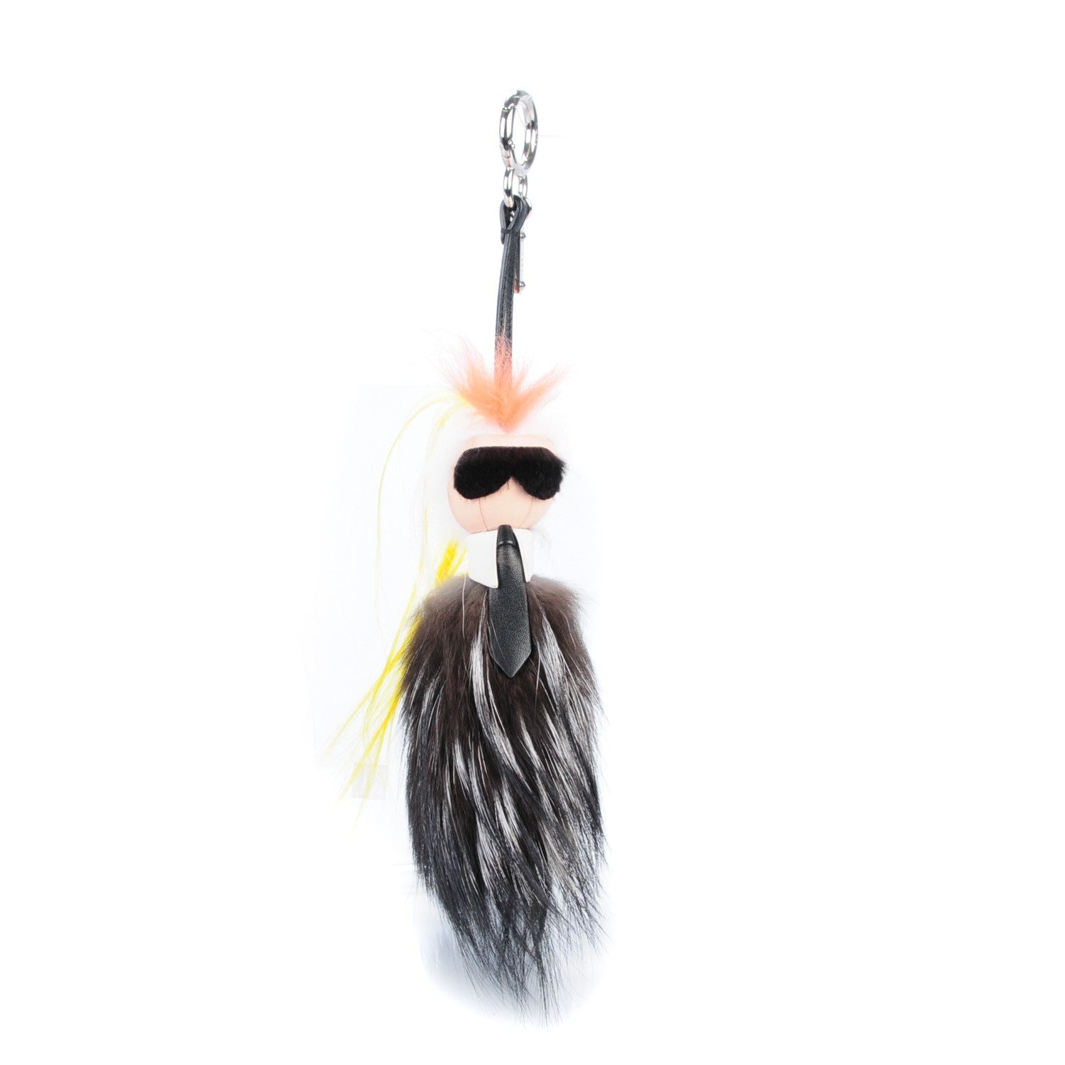 Fendi Fox Mink Goat Fur Mini Karlito Bag Charm White Black Flamingo 1 of 6