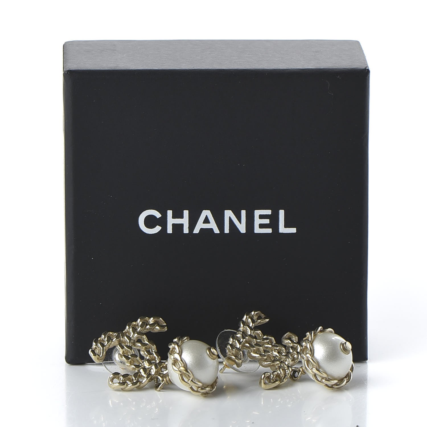 Chanel Pearl Chain CC Dangle Earrings Gold 5 of 5