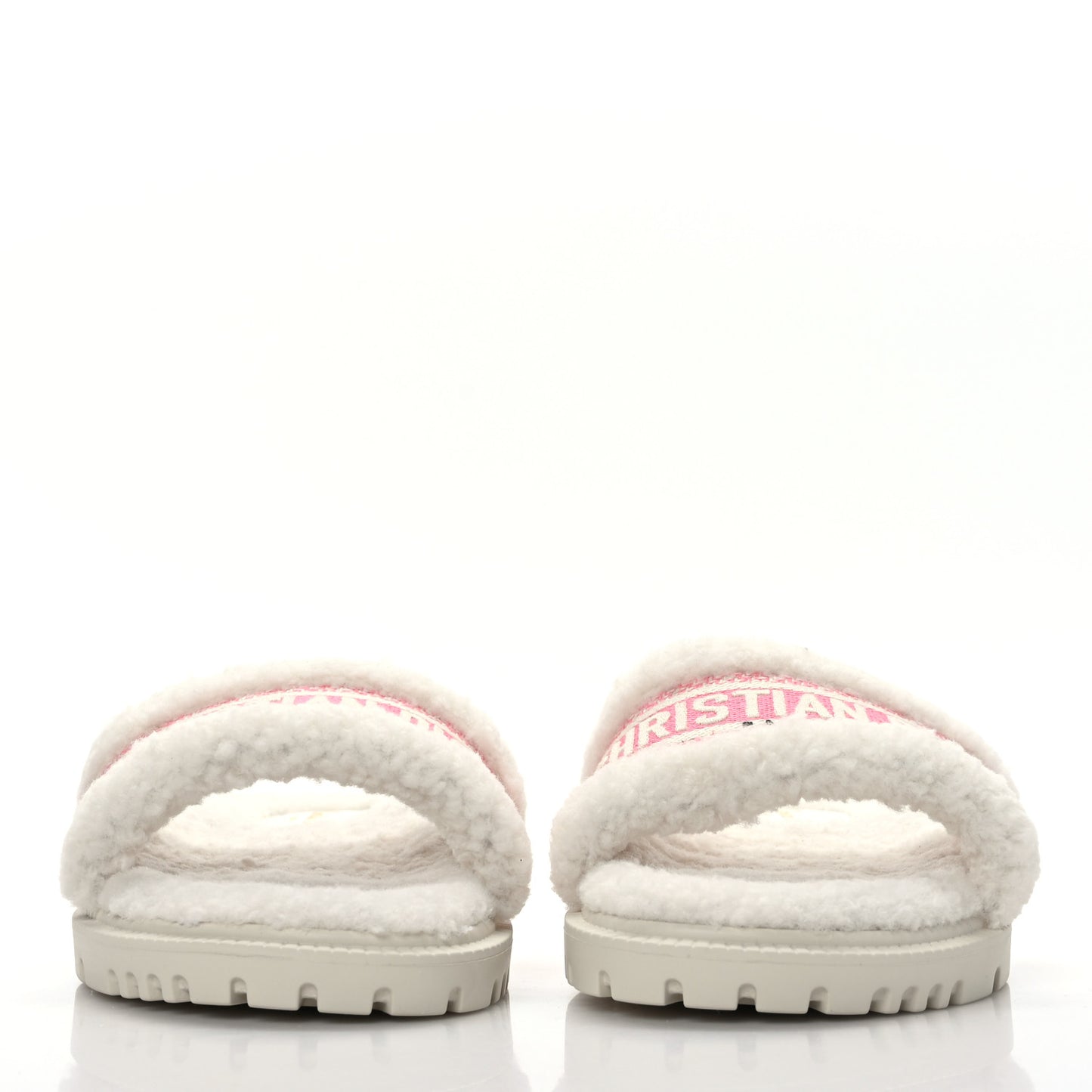 Shearling Canvas Embroidered Dway 10mm Slide Sandals 38 White Pink