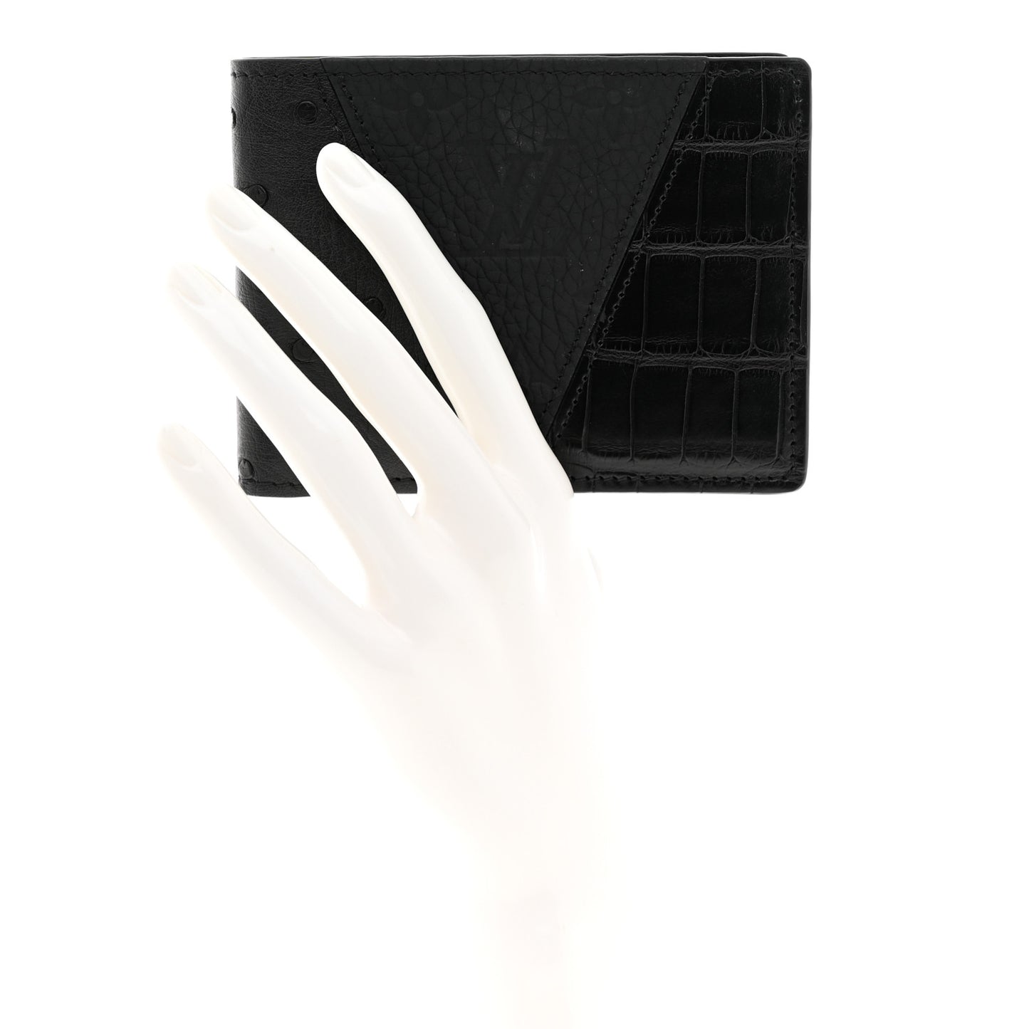 Crocodile Ostrich Taurillon Monogram Shadow Multiple Wallet Black