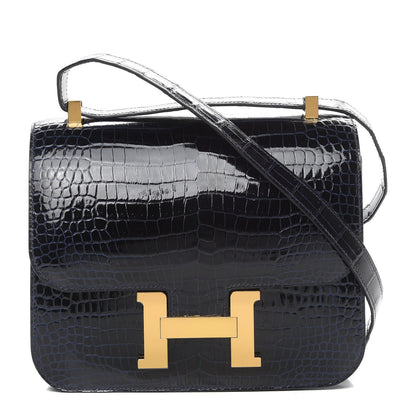 Hermes Shiny Porosus Crocodile Constance 24 Bleu Marine 1 of 11