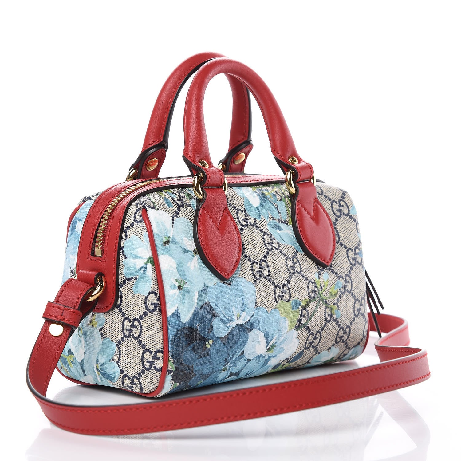 Gucci GG Supreme Monogram Blooms Mini Boston Navy Blue Hibiscus 3 of 9