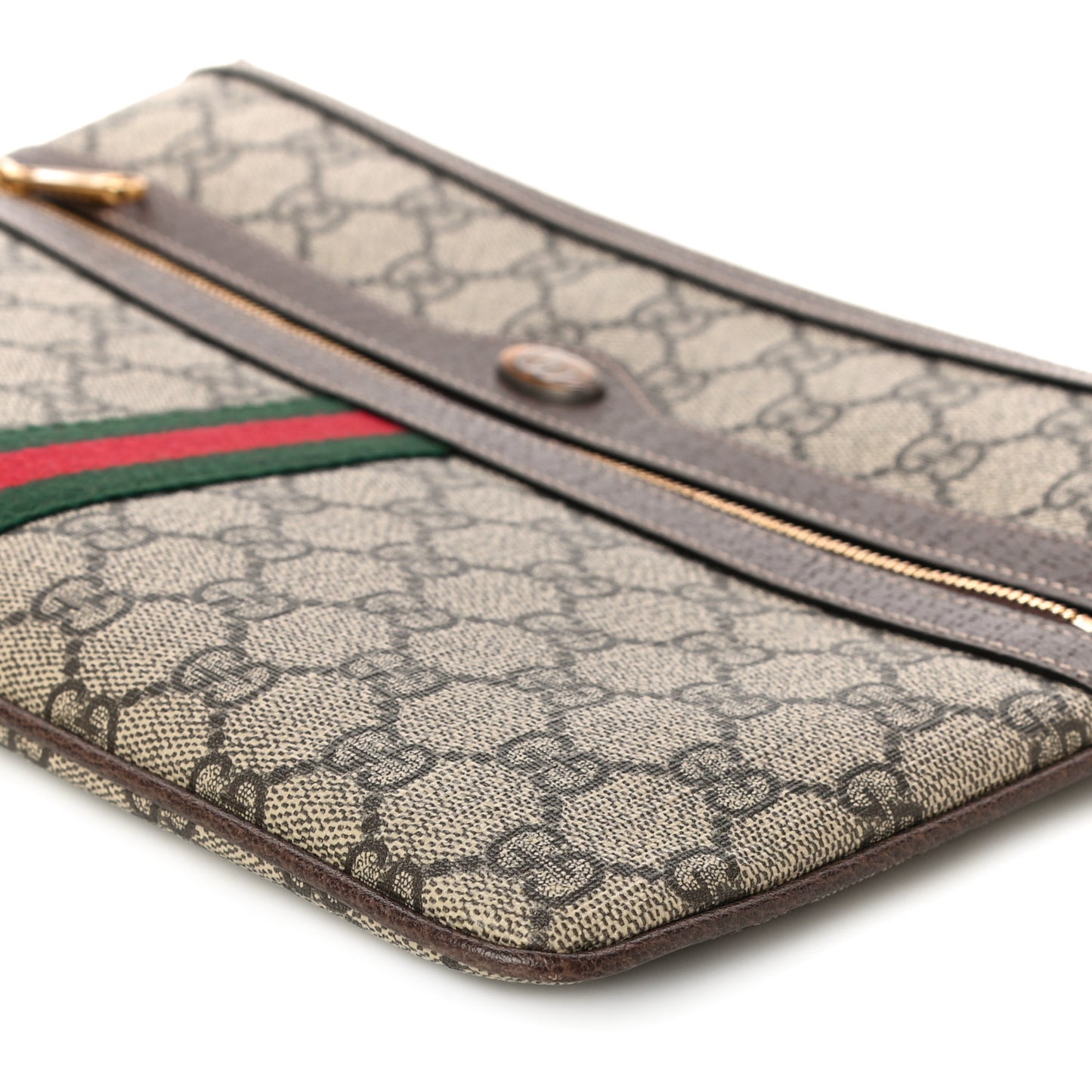 GG Supreme Monogram Large Ophidia Pouch Clutch Brown