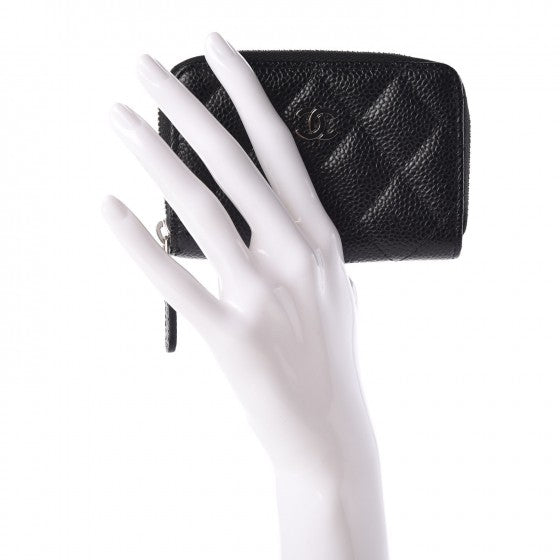 Caviar Quilted Zip Coin Purse Black