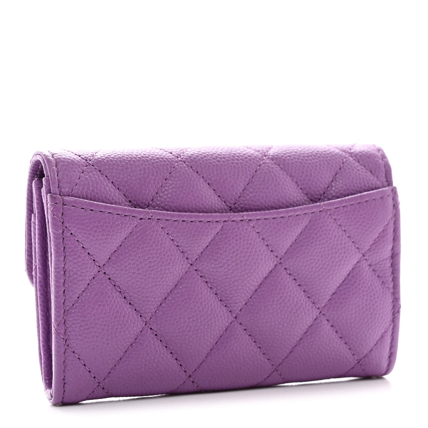 Caviar Quilted Flap Card Holder Wallet Purple