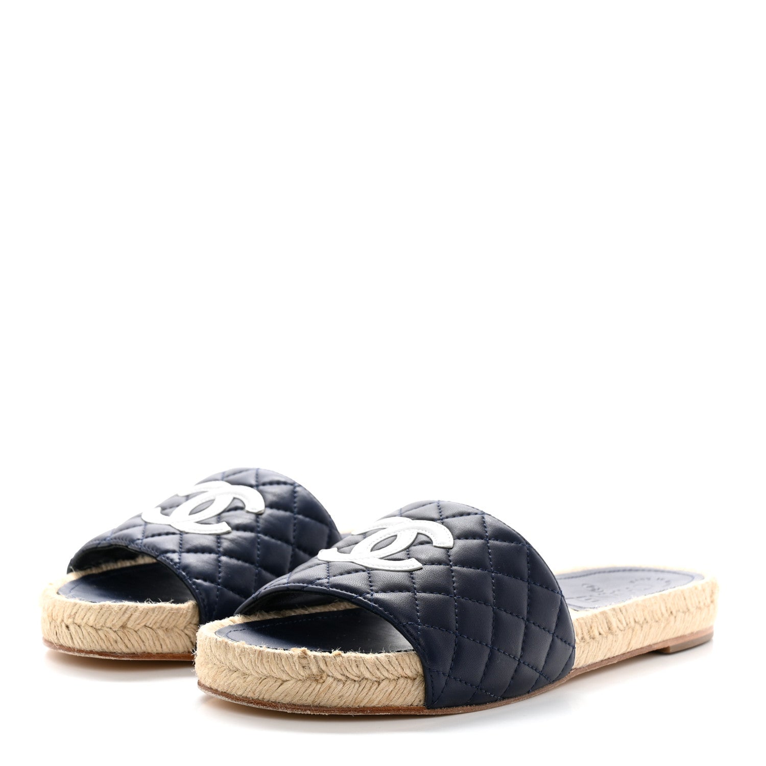 Chanel Lambskin Quilted CC Espadrille Slip On Sandals 39 Navy 3 of 8