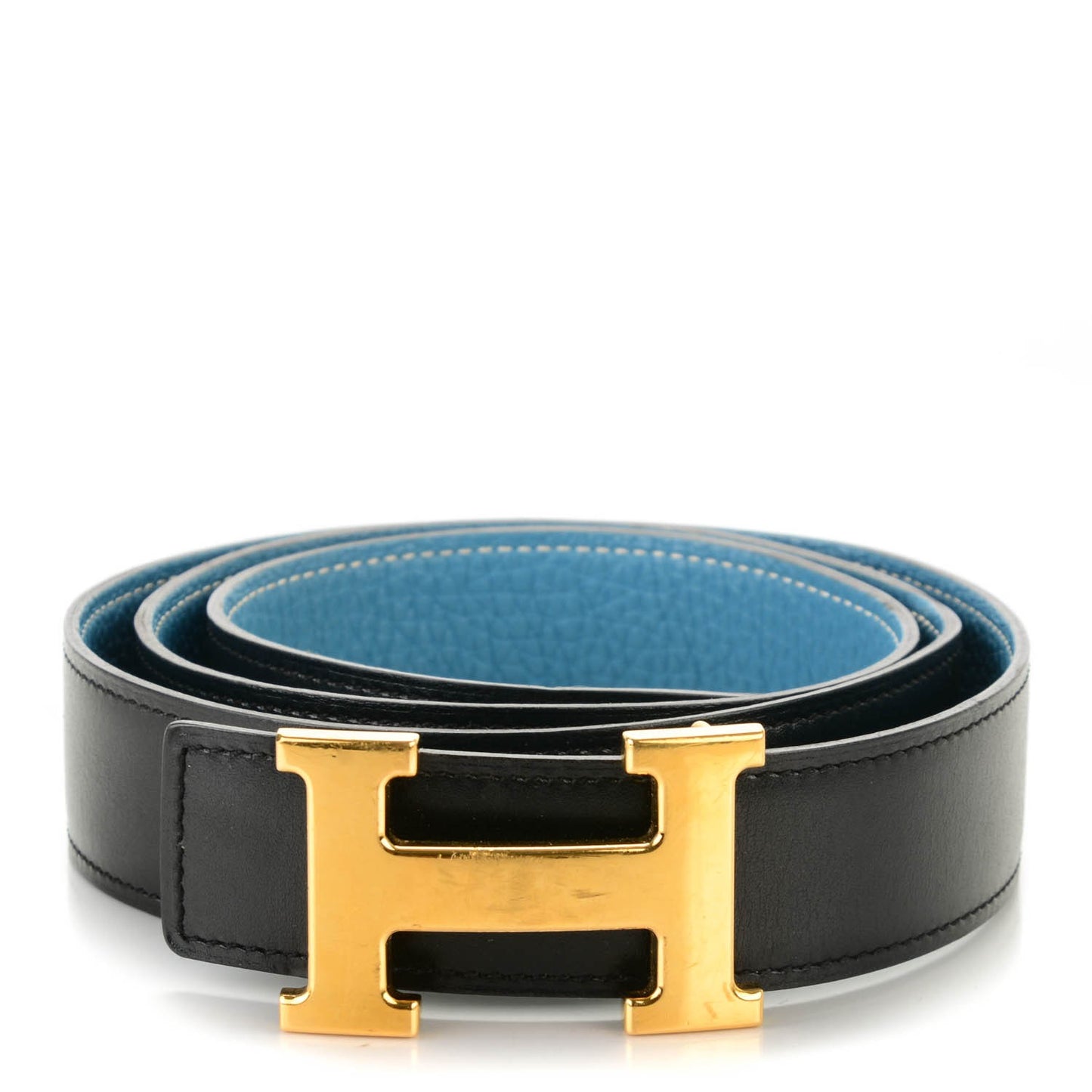Box Taurillon Clemence 32mm H Belt 100 Black Blue Jean
