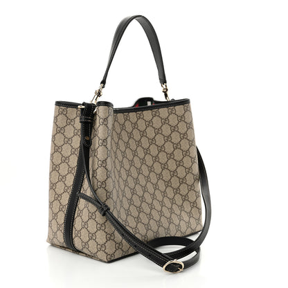 Gucci GG Supreme Monogram Medium Emblem Bucket Bag Beige Dark Brown Black 3 of 12
