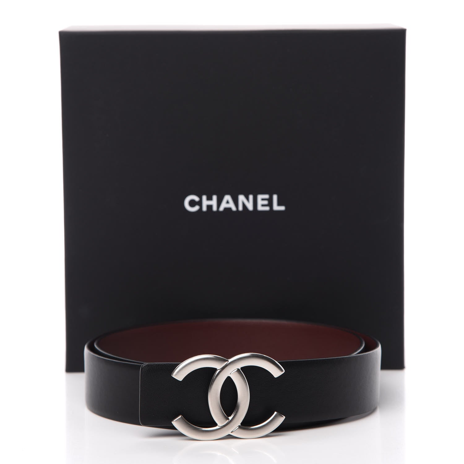Chanel Calfskin CC Reversible Belt 80 32 Black Burgundy 6 of 6