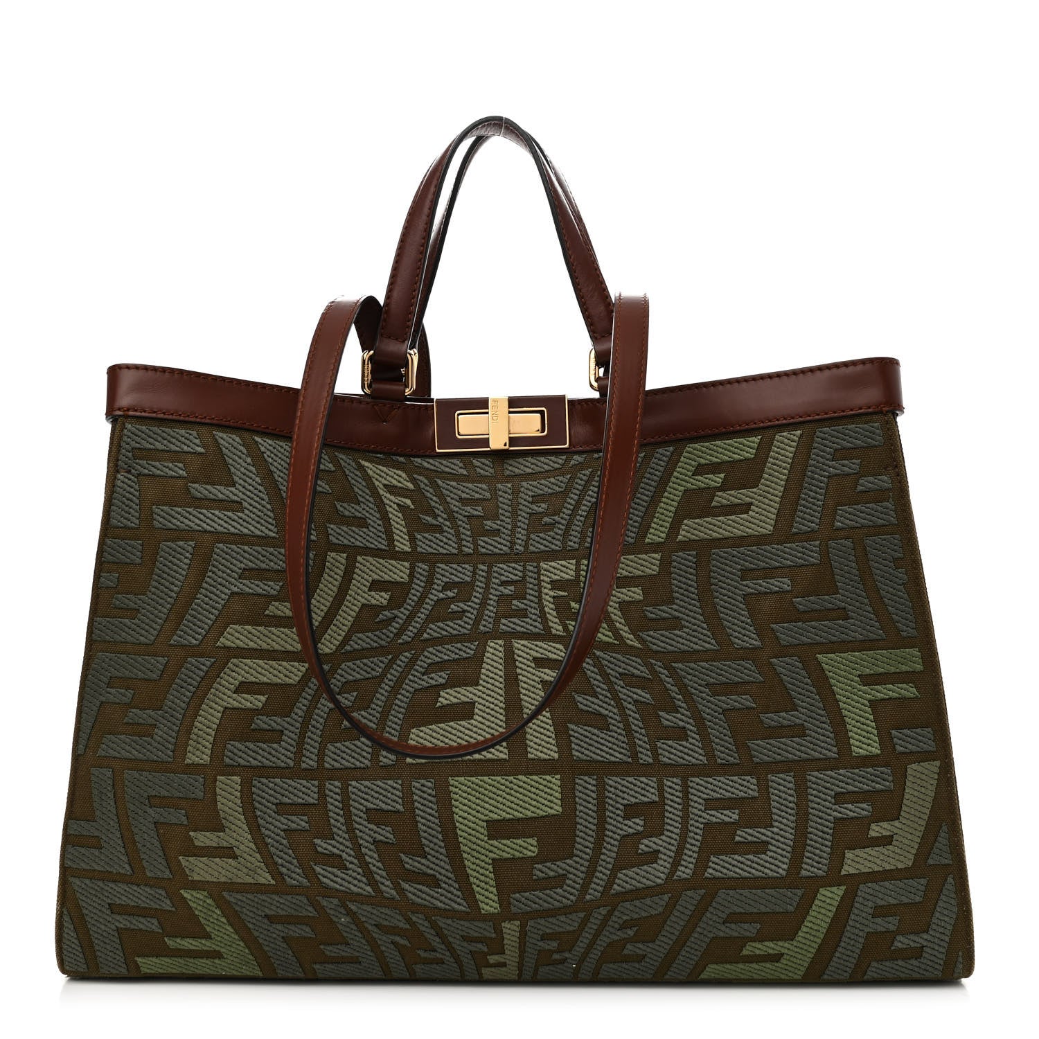 Fendi X SARAH COLEMAN Canvas FF Fish Eye Embroidered Medium Peekaboo X-Tote Amazzonia Ghianda 1 of 11