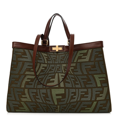 Fendi X SARAH COLEMAN Canvas FF Fish Eye Embroidered Medium Peekaboo X-Tote Amazzonia Ghianda 1 of 11