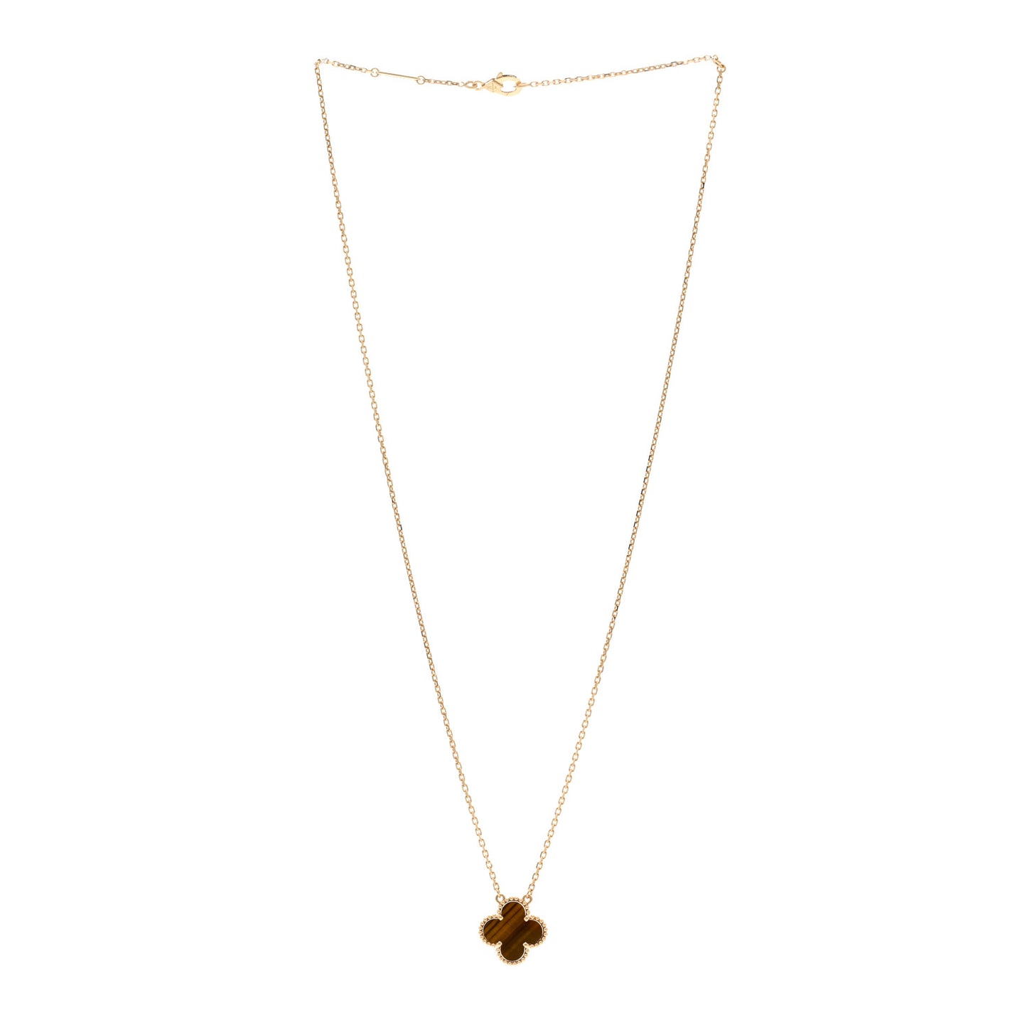 18K Yellow Gold Tiger Eye Vintage Alhambra Pendant Necklace