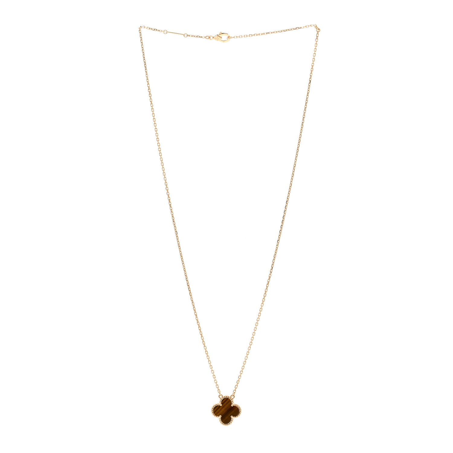 Van Cleef & Arpels 18K Yellow Gold Tiger Eye Vintage Alhambra Pendant Necklace 3 of 5