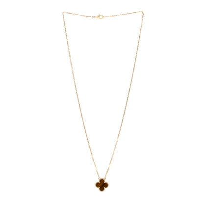Van Cleef & Arpels 18K Yellow Gold Tiger Eye Vintage Alhambra Pendant Necklace 3 of 5