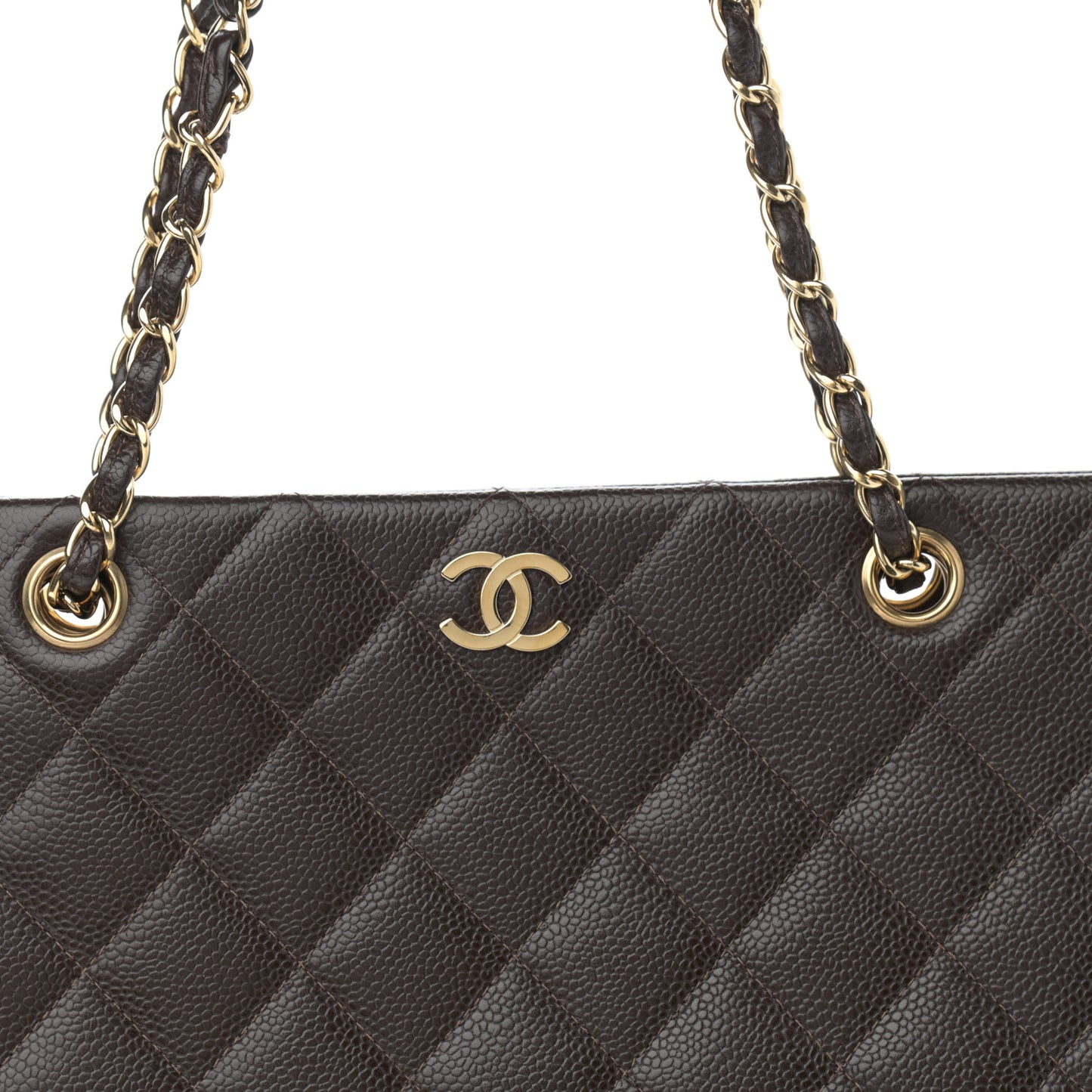 Caviar Quilted Shopper Tote Dark Brown