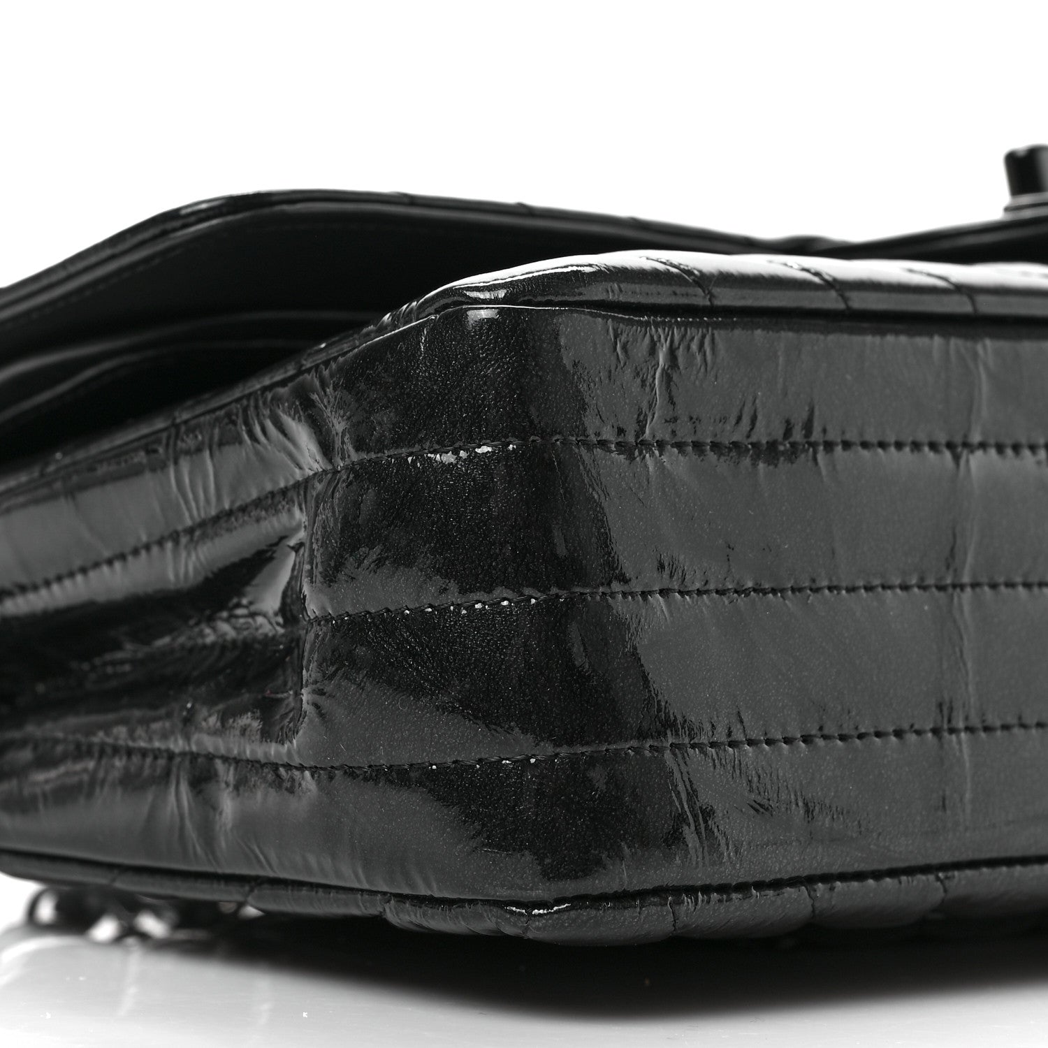 Chanel Metallic Patent Crumpled Calfskin Chevron Quilted Medium Double Flap So Black 8 of 9