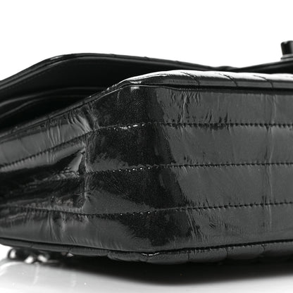 Chanel Metallic Patent Crumpled Calfskin Chevron Quilted Medium Double Flap So Black 8 of 9
