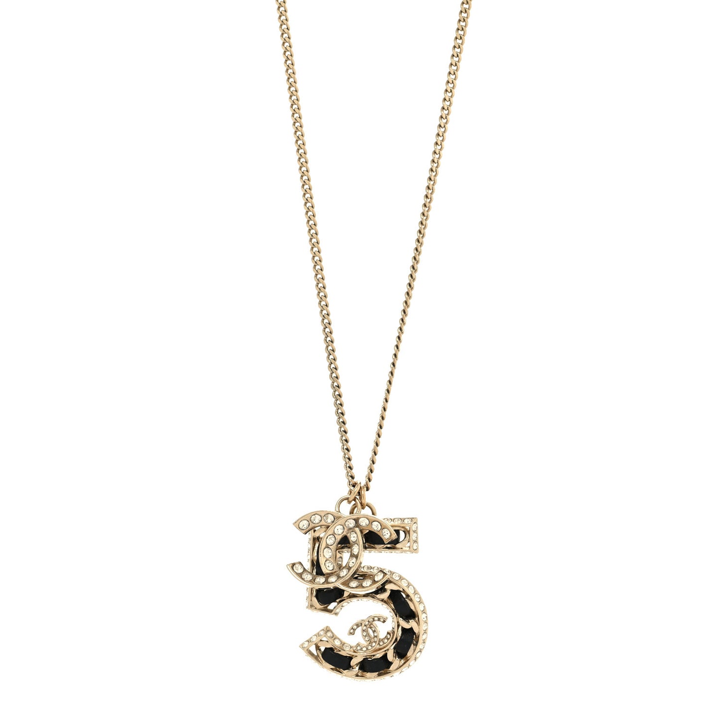 Crystal Lambskin Chain CC N°5 Necklace Gold Black