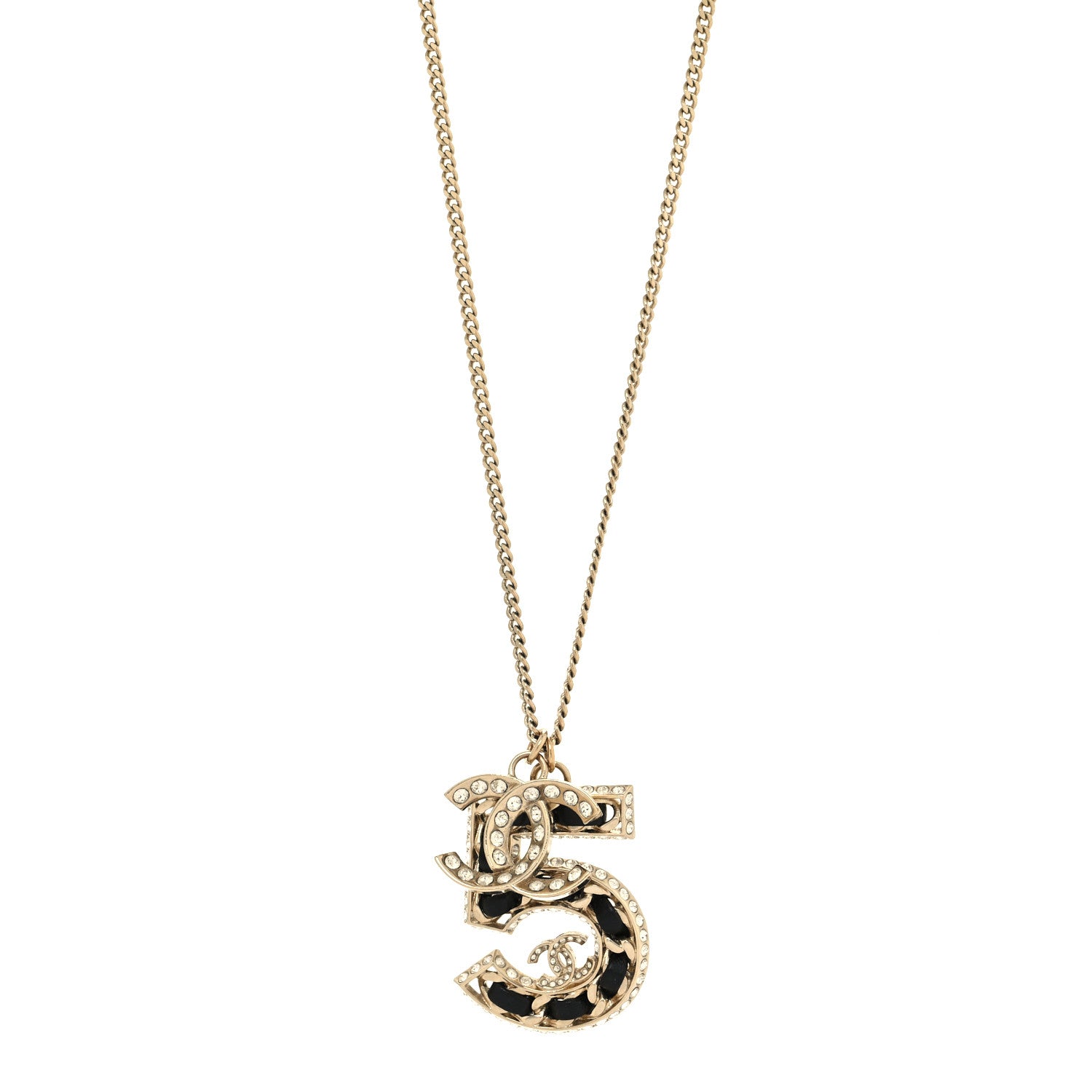 Chanel Crystal Lambskin Chain CC N°5 Necklace Gold Black 1 of 5