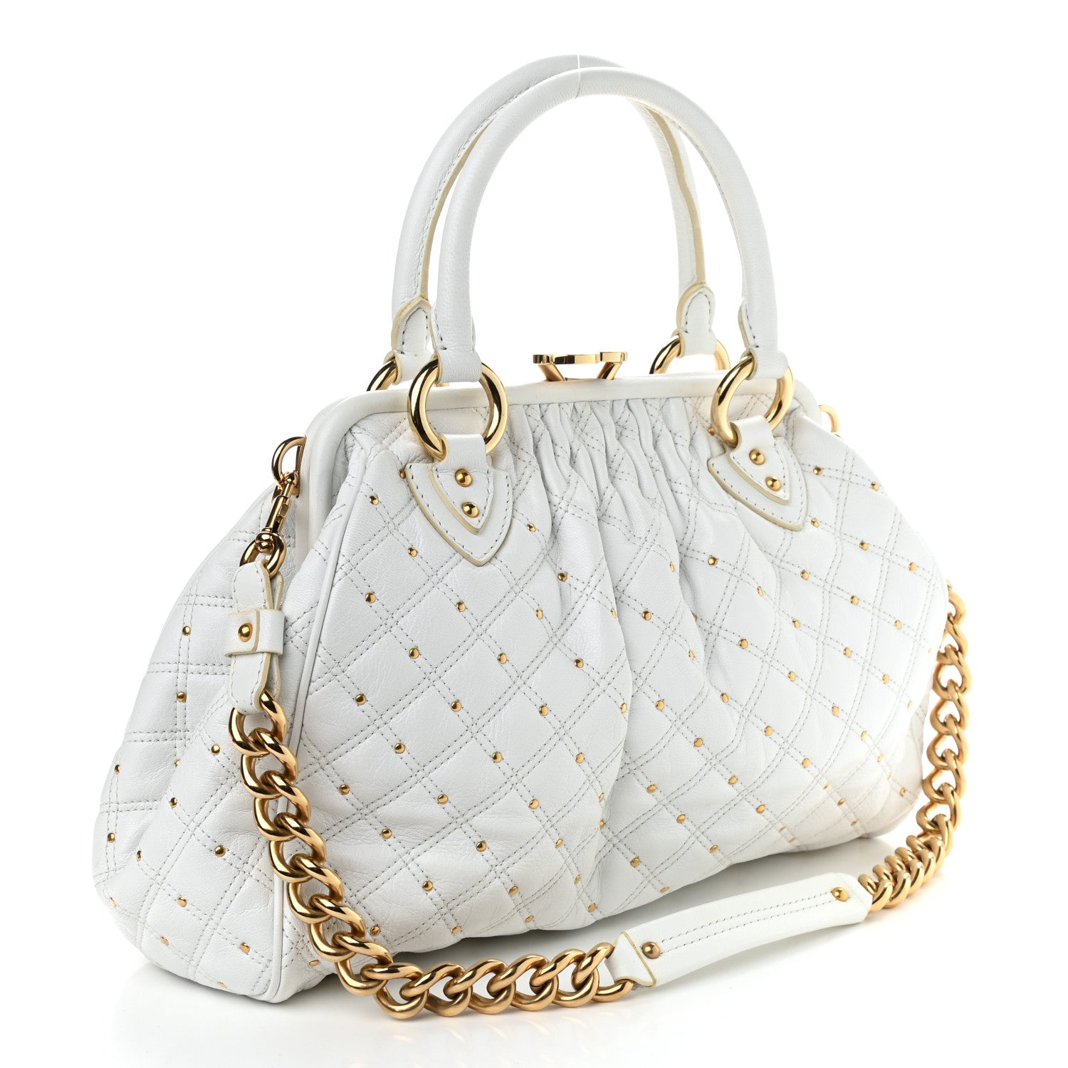 Marc Jacobs Calfskin Quilted Studded Stam White 3 of 11