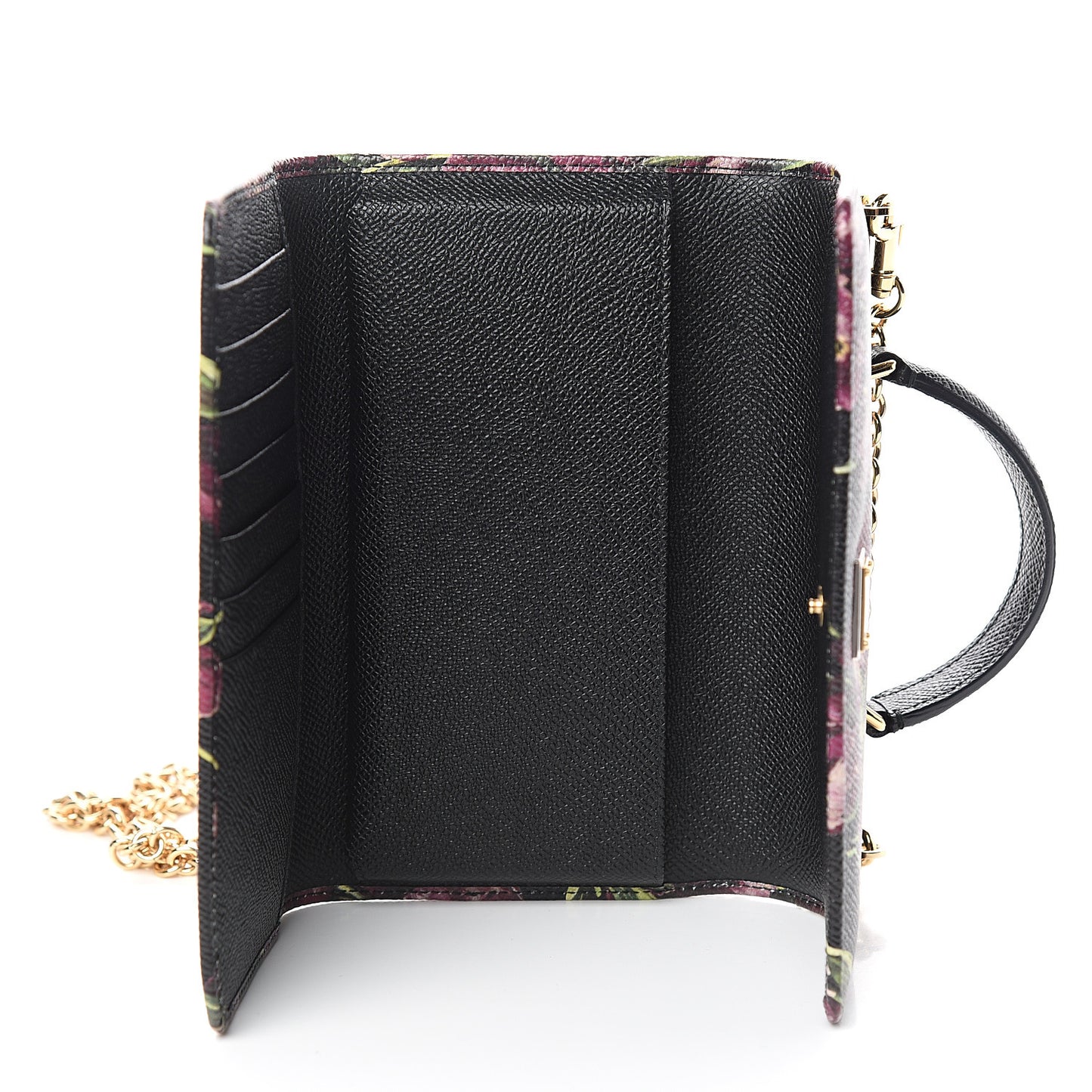 Dauphine Flower Printed Wallet On Chain Black Purple