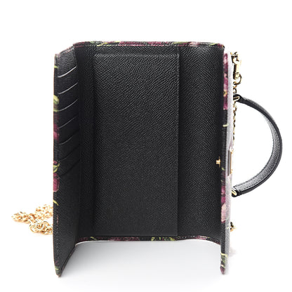 Dolce & Gabbana Dauphine Flower Printed Wallet On Chain Black Purple 4 of 9