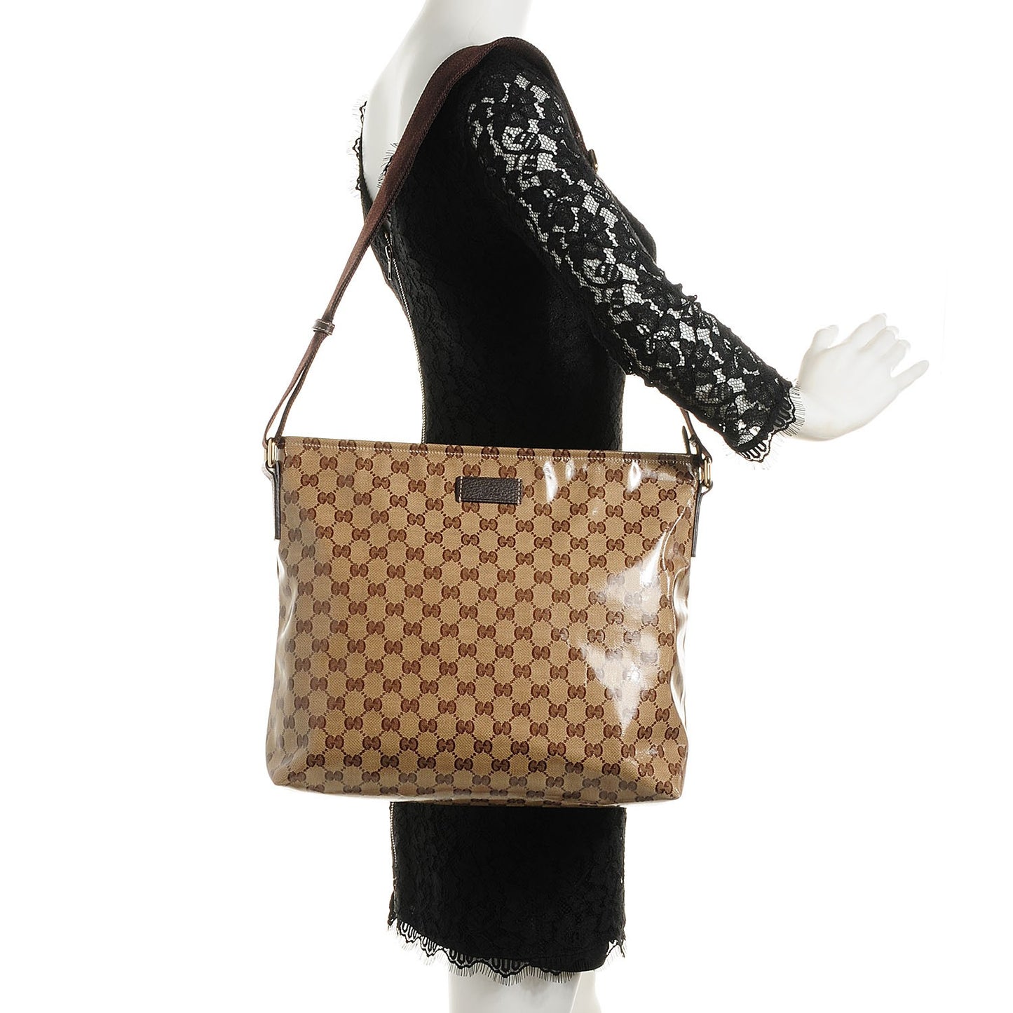 Crystal Monogram Large Flat Messenger Bag Dark Brown