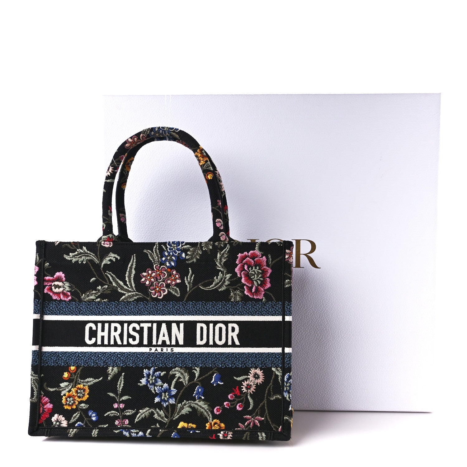 Christian Dior Raffia Embroidered Petites Fleurs Medium Book Tote Navy Blue Multicolor 11 of 11