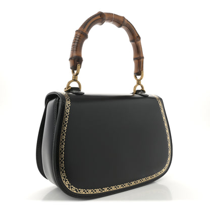 Gucci Calfskin Frame Print Bamboo Top Handle Bag Black 3 of 12