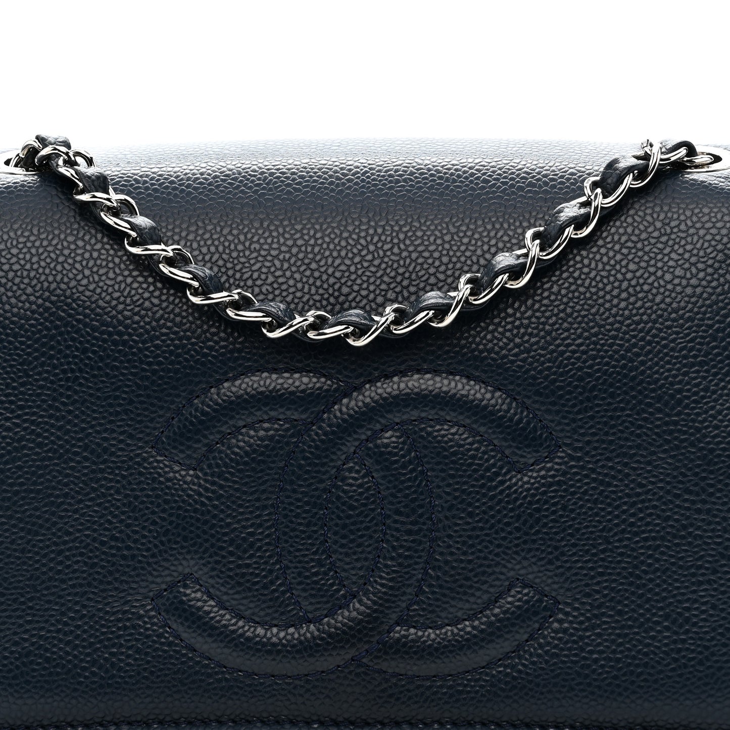 Caviar Medium Timeless CC Flap Navy Blue