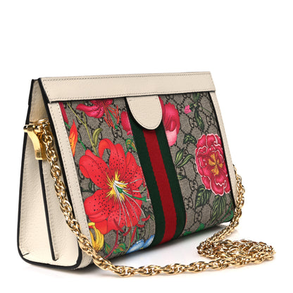 Gucci GG Supreme Monogram Flora Web Small Ophidia Chain Shoulder Bag White 2 of 9