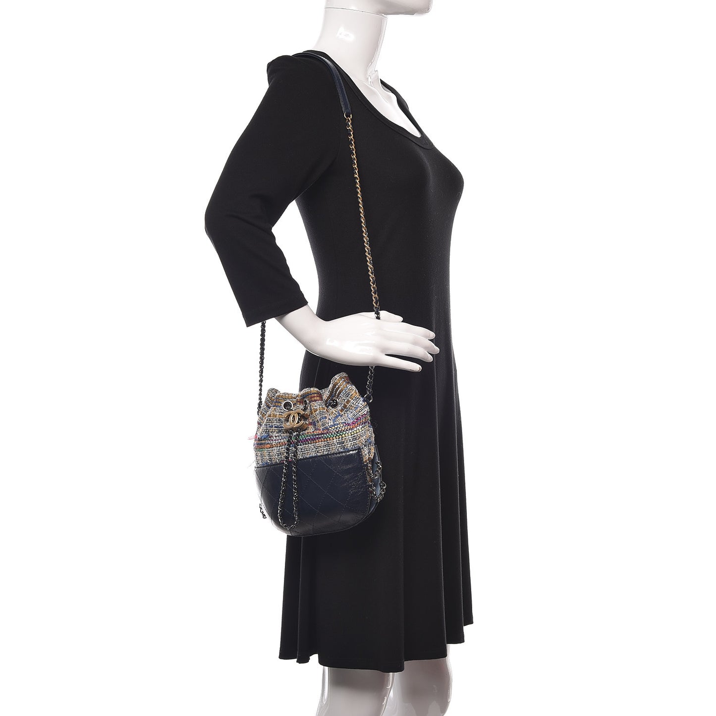 Tweed Calfskin Quilted Small Gabrielle Bucket Blue Multicolor