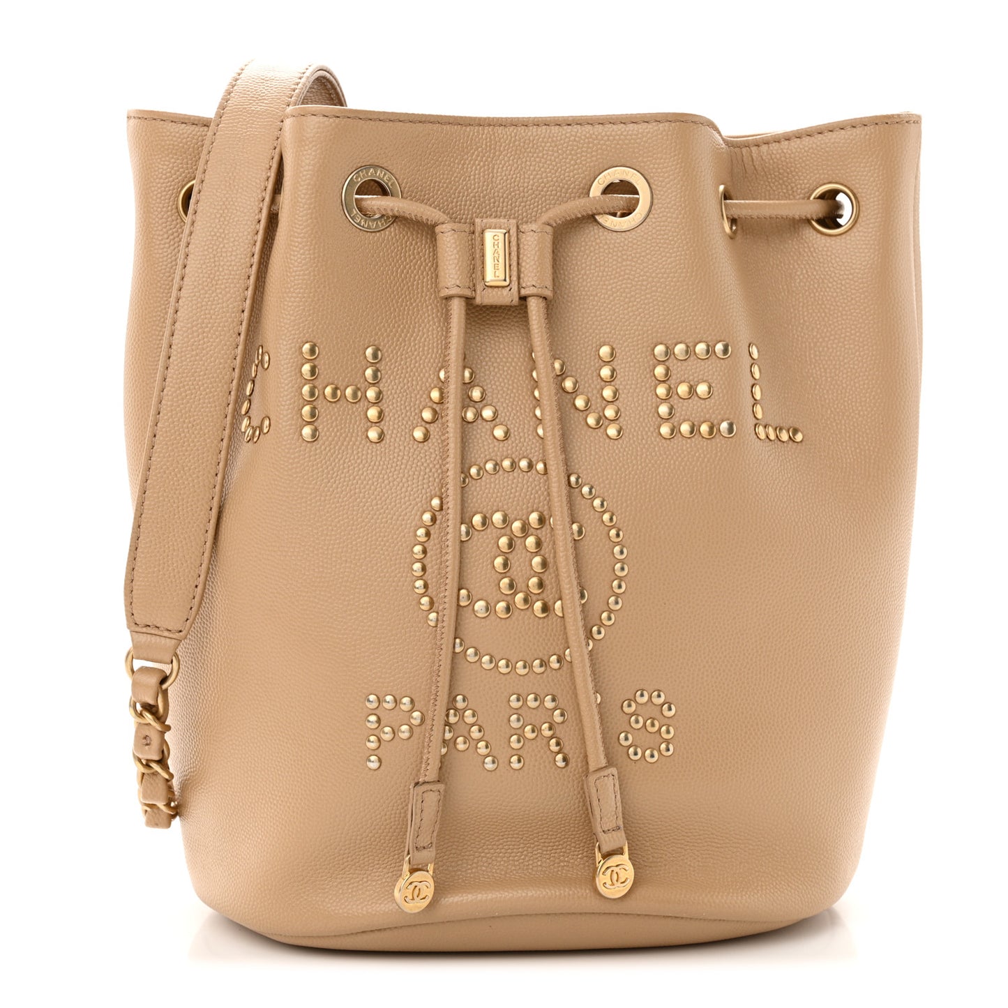 Caviar Deauville Drawstring Bucket Bag Beige