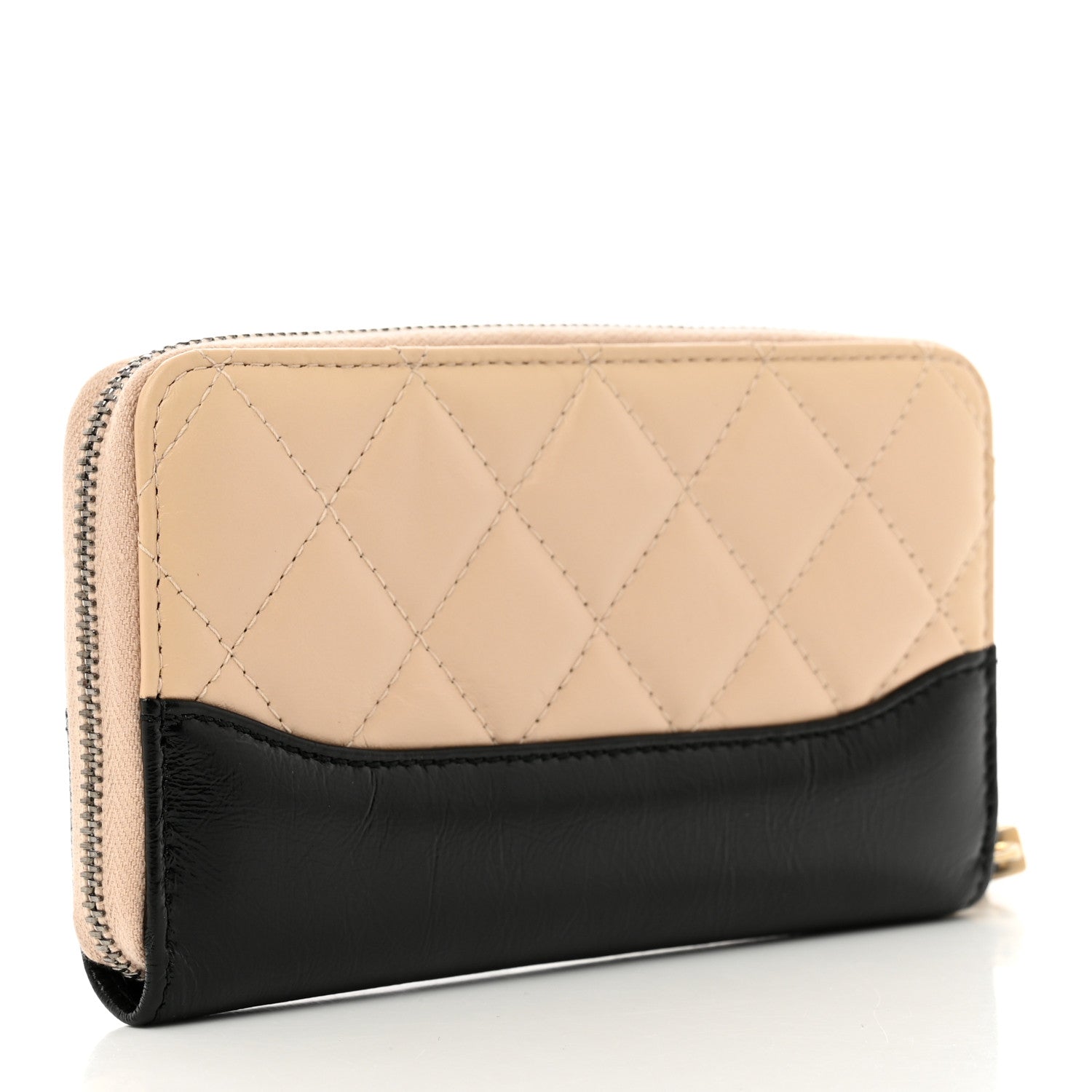 Chanel Aged Calfskin Quilted Small Gabrielle Zip Around Wallet Beige Black 3 of 8