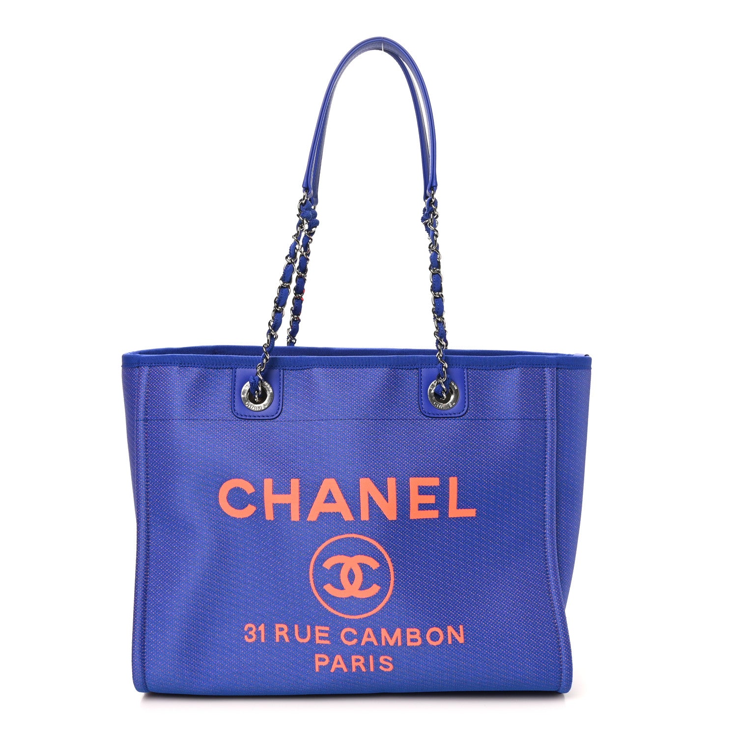 Chanel Mixed Fibers Small Deauville Tote Blue Orange 1 of 10
