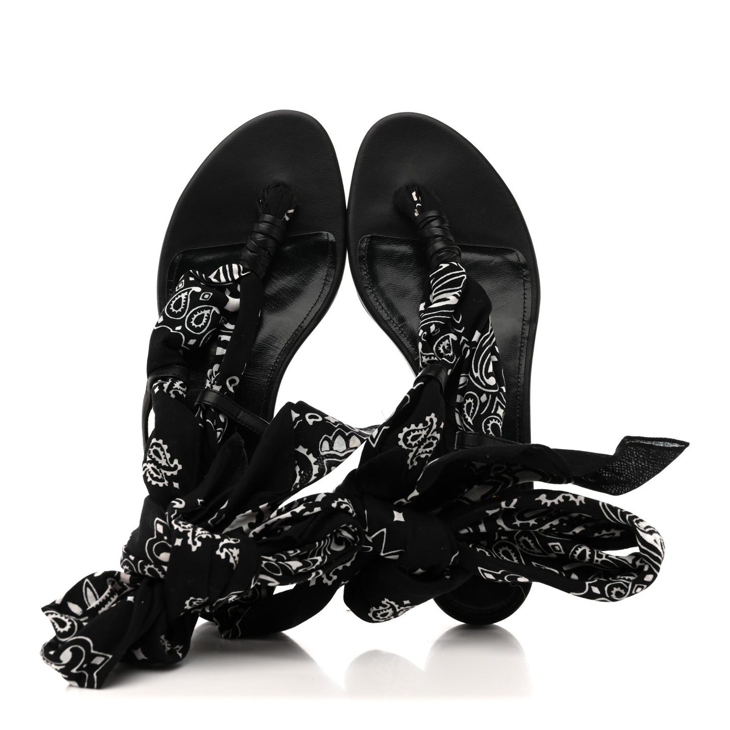 Calfskin Cotton Paisley Print Flat Sandals 37.5 Black