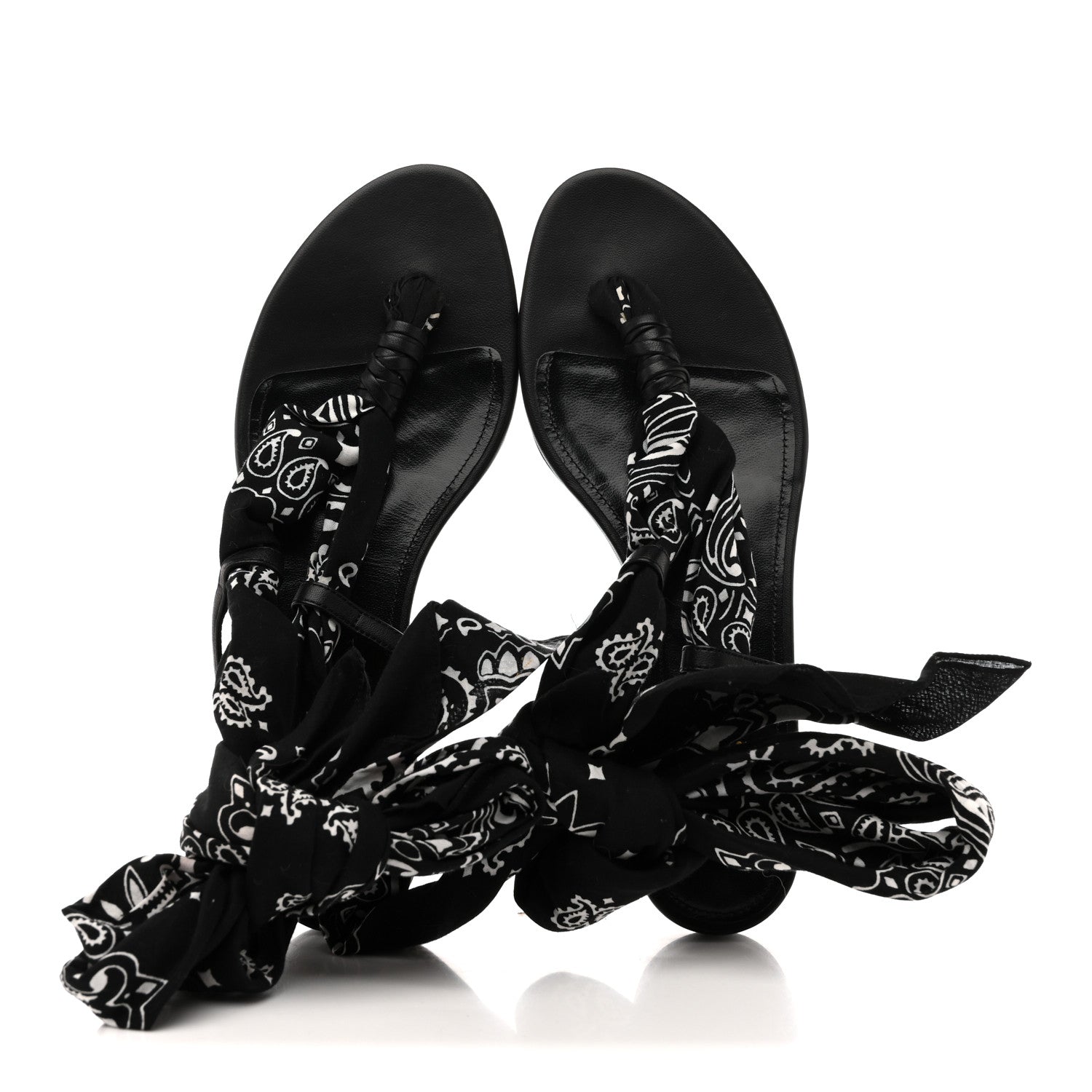 Saint Laurent Calfskin Cotton Paisley Print Flat Sandals 37.5 Black 2 of 9