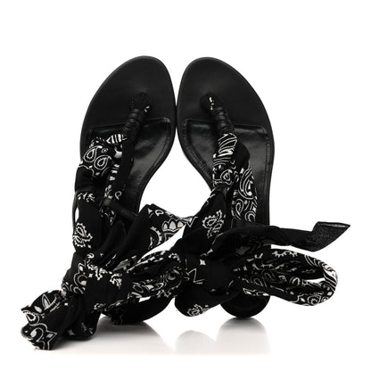 Saint Laurent Calfskin Cotton Paisley Print Flat Sandals 37.5 Black 2 of 9