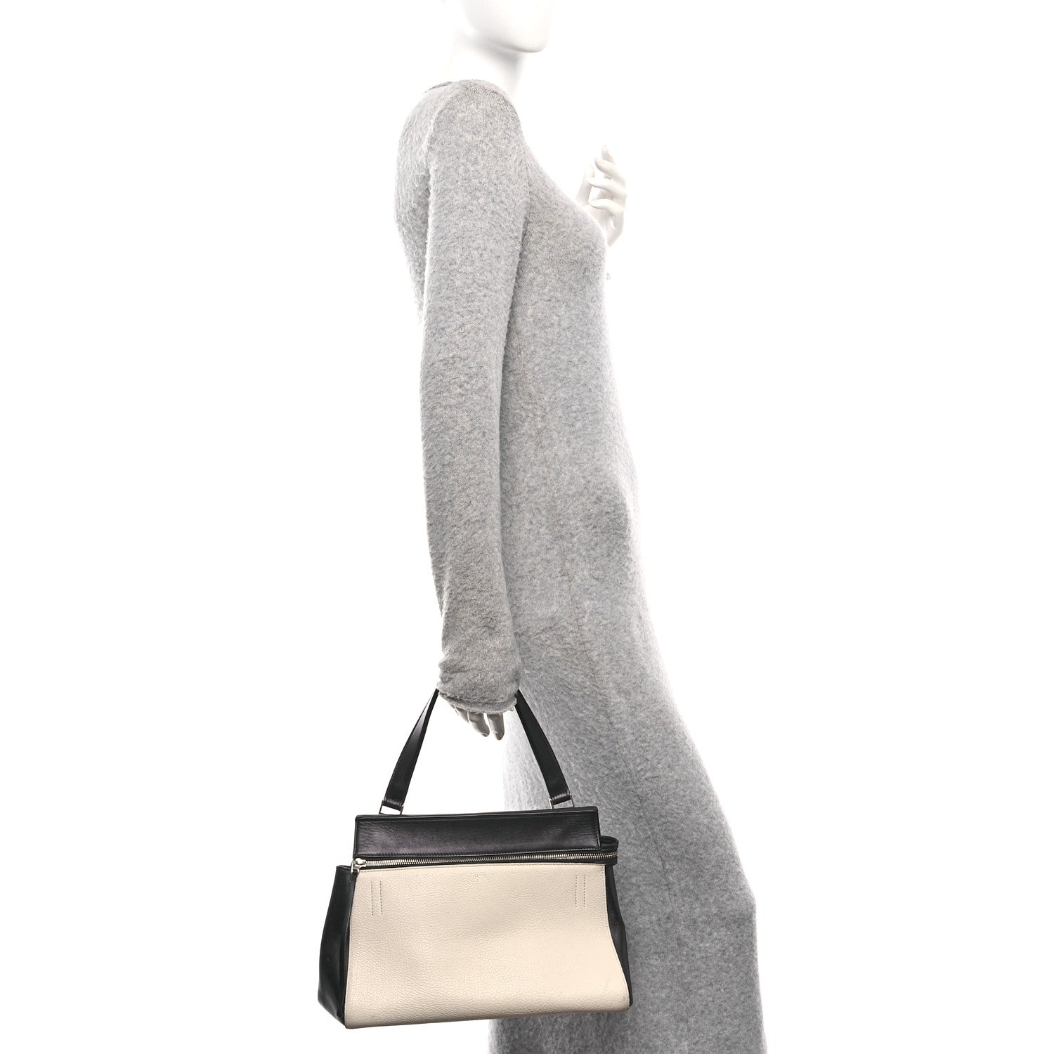 Celine Textured Calfskin Small Bi-Color Edge Shoulder Bag Black Cream 2 of 10