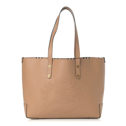 Burberry Calfskin Crest Embossed Small Tote Light Camel 1 of 11