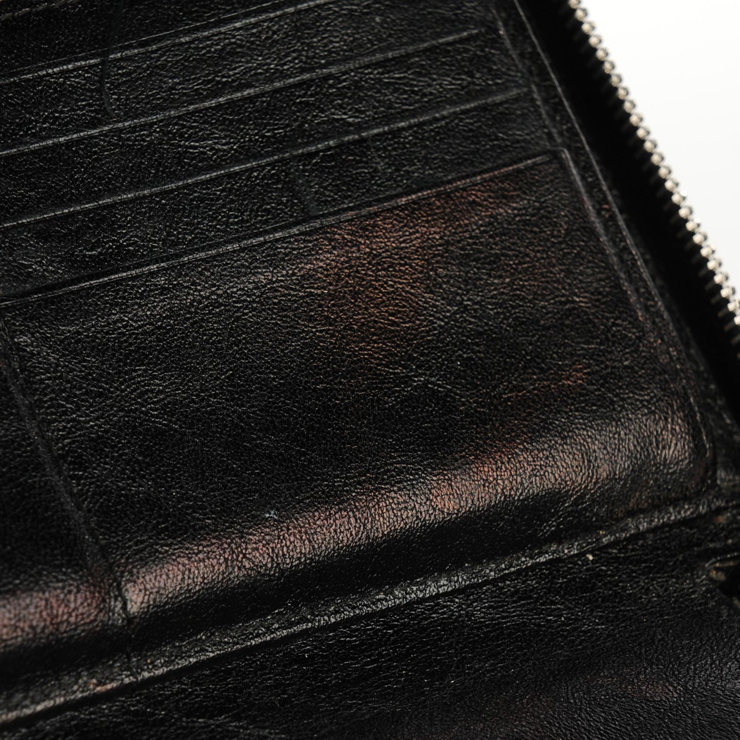 Glazed Calfskin Quilted Large Zip Around Organizer Wallet Black