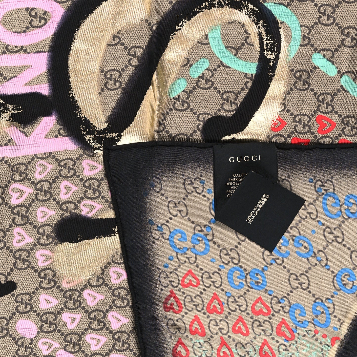 Silk Twill GG Monogram Life is Gucci Square Scarf Multicolor