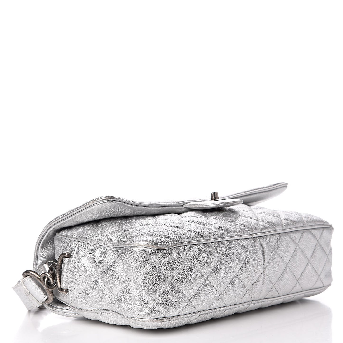 Metallic Calfskin Quilted Medium Casual Rock Flap Silver