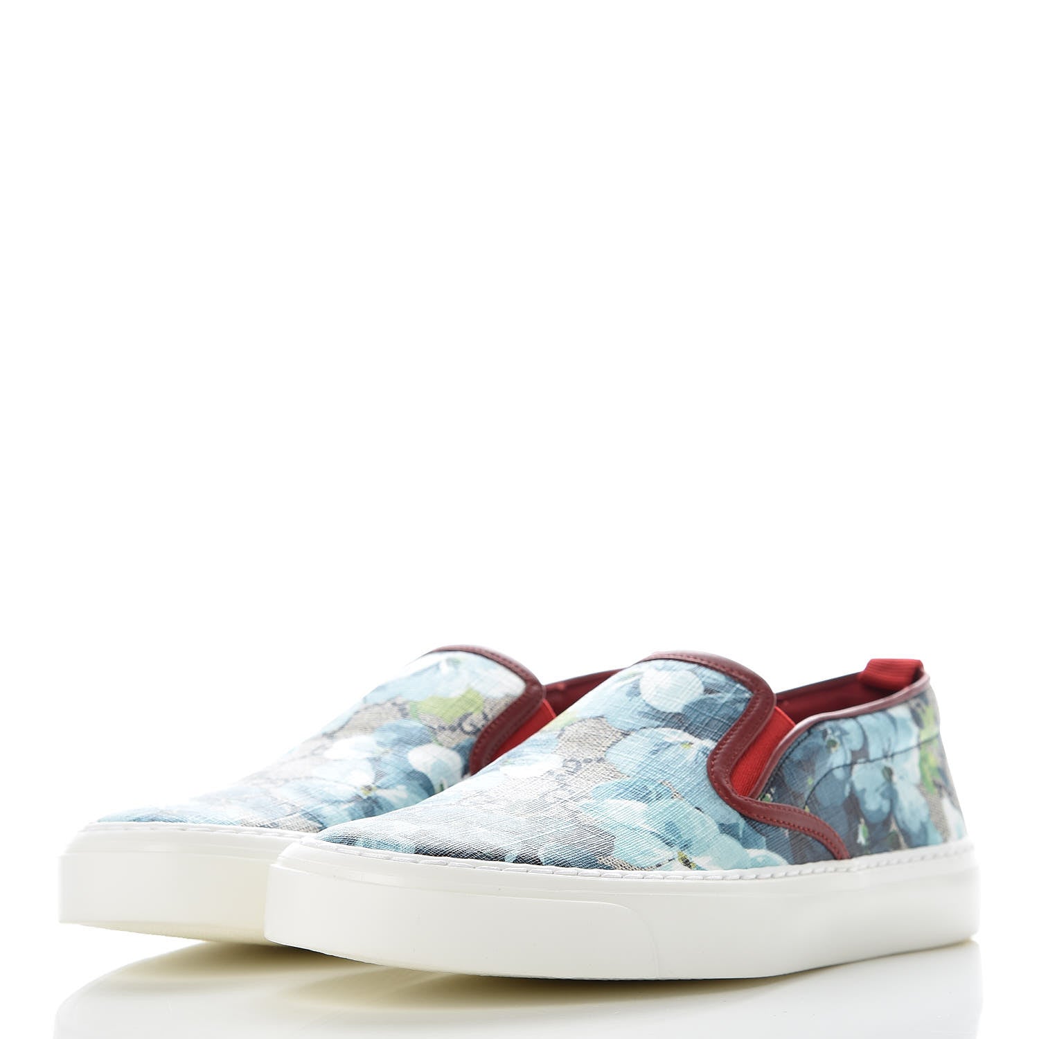 Gucci GG Supreme Monogram Blooms Womens Slip On Sneakers 38 Beige Blue Navy Red 3 of 10