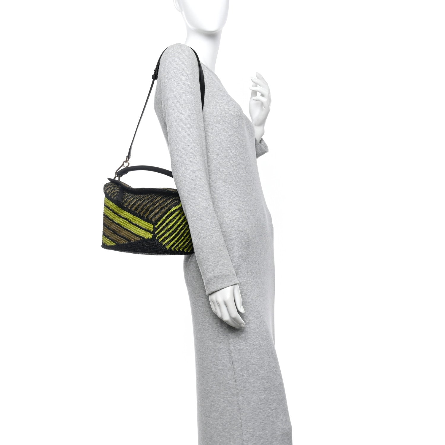 Loewe Raffia Calfskin Small Puzzle Bag Anise Olive 2 of 9