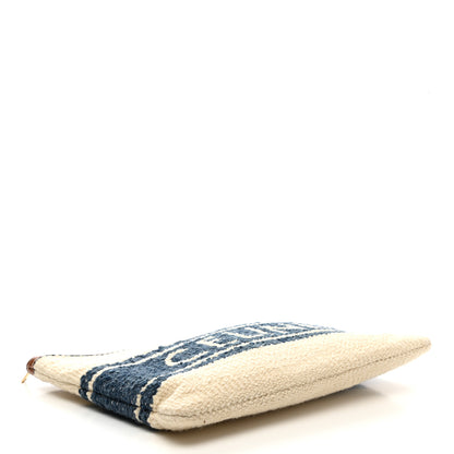 Celine Plein Soleil Textile Calfskin Striped Large Pouch Blue Tan 4 of 7