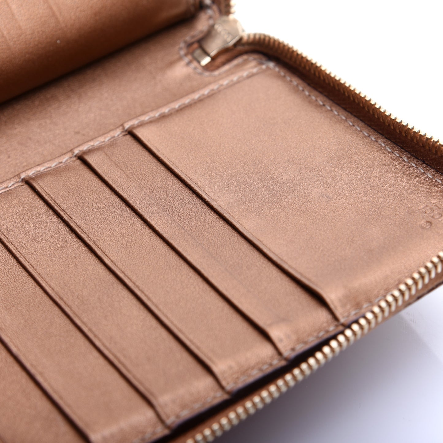 Metallic Guccissima Twins Zip Around Organizer Wallet Bronze