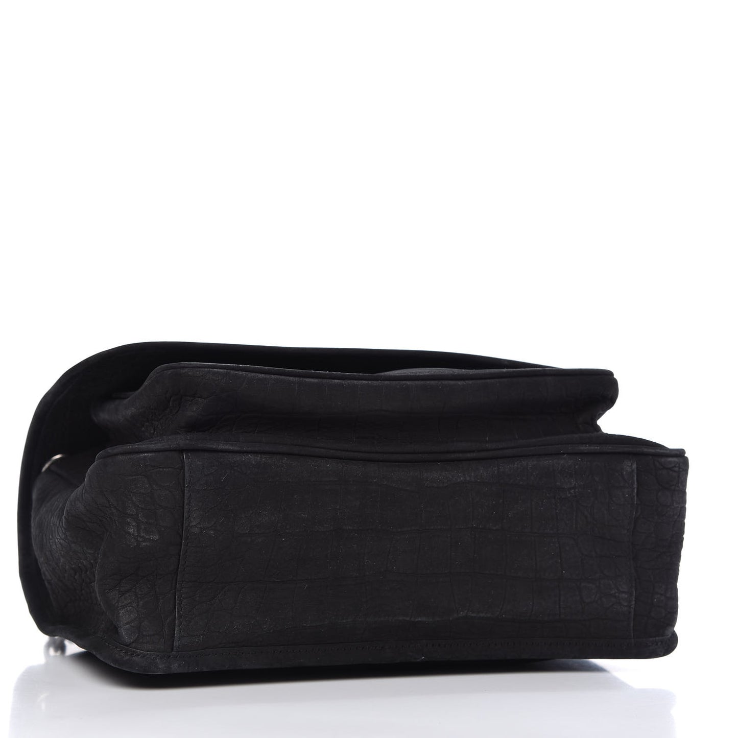 Nubuck Crocodile Embossed Monogram Medium Niki Chain Satchel Black
