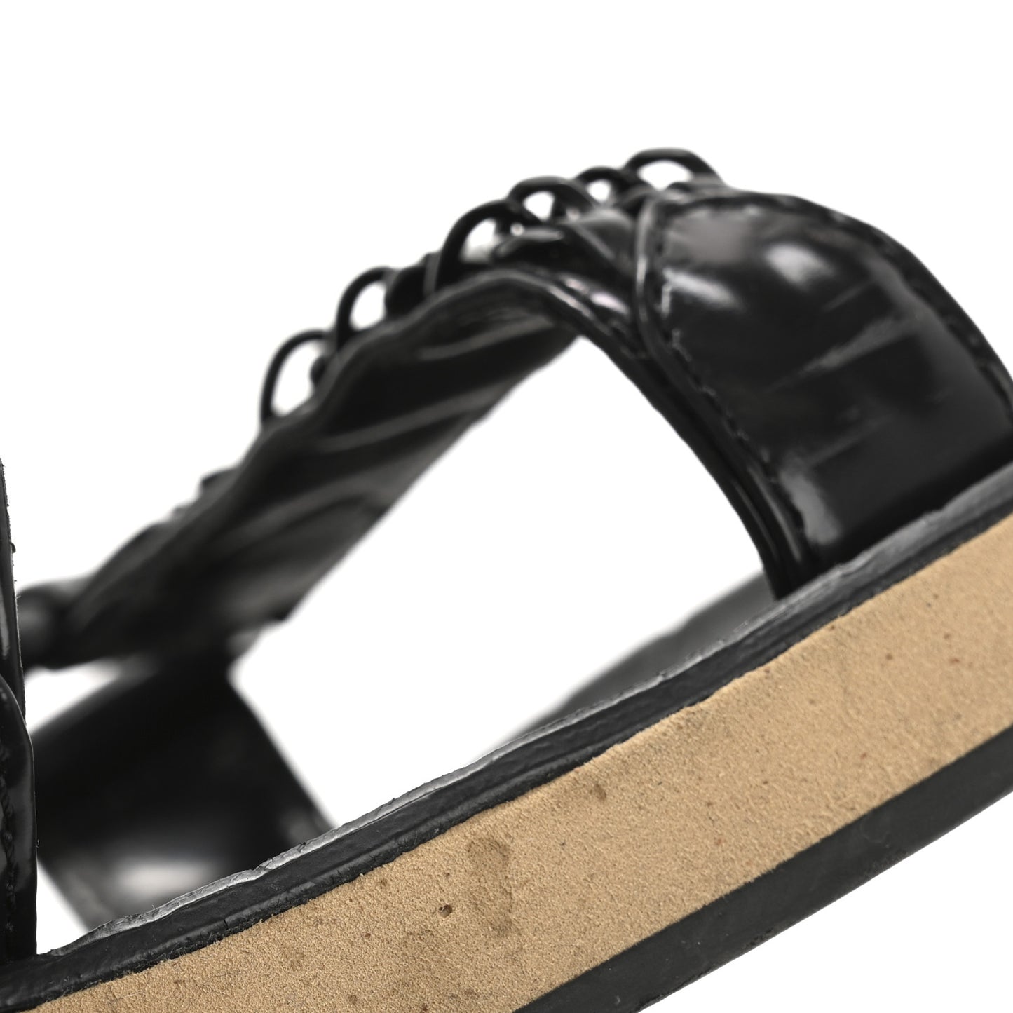 Laminated Goatskin Chain Sandals 38.5 Black