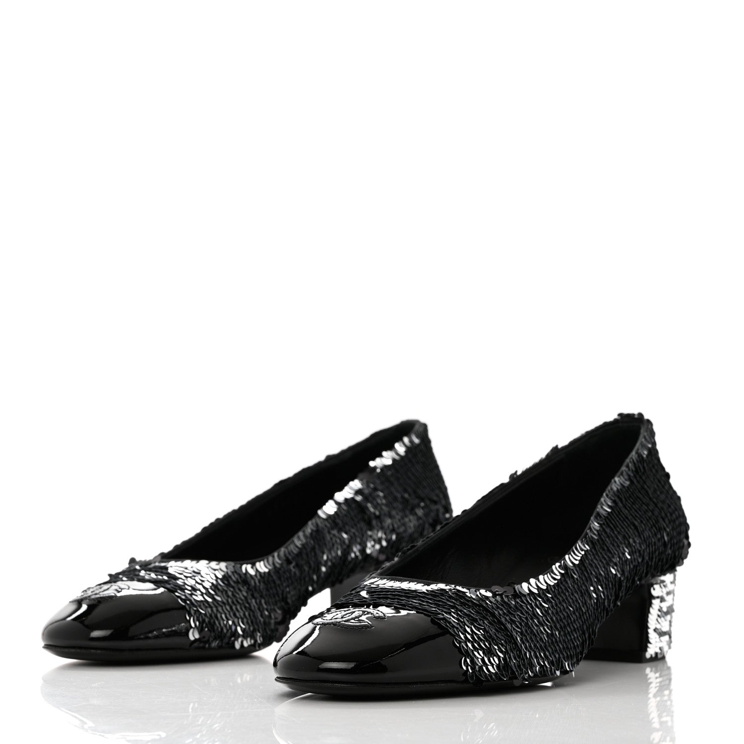 Chanel Sequin Patent Calfskin CC Pumps 40 Black Silver 3 of 10